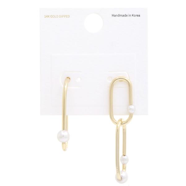 OVAL 14K GOLD DIPPED PEARL BEAD EARRING