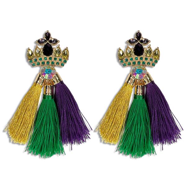 METAL MARDI GRAS TASSEL CROWN EARRING