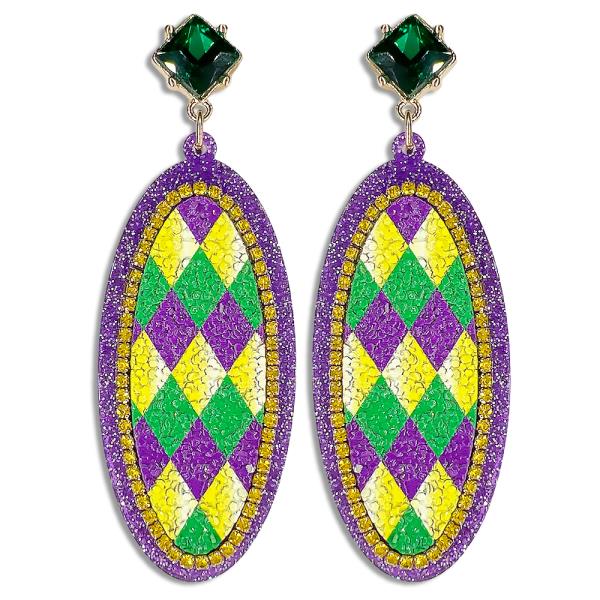 ACETATE MARDI GRAS DIAMOND PATTERN EARRING