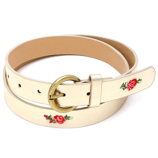 ROSE EMBROIDERED METALLIC BUCKLE BELT