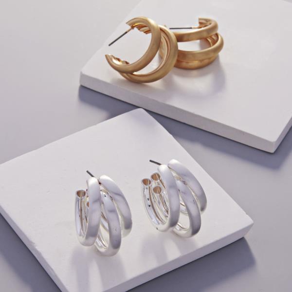 METAL HIGH POLISHED SATIN PLATING HOOP EARRING