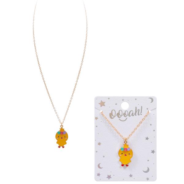 CHICK WITH FLOWER CROWN SHORT KIDS NECKLACE