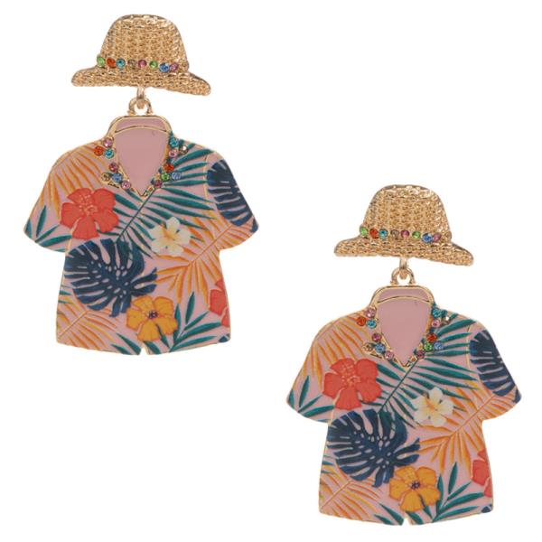 HAWAIIAN SHIRT SHAPED ENAMEL TEXTURED EARRING