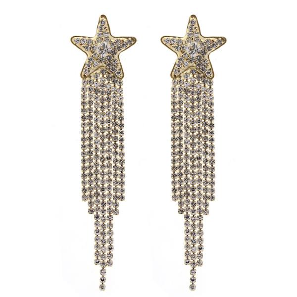 STAR RHINESTONE TASSEL EARRING