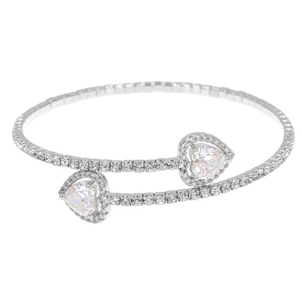 RHINESTONE HEART CZ 1 LINE WIRE CUFF BRACELET