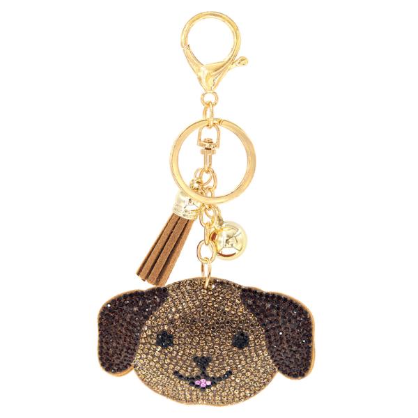 RHINESTONE DOG KEYCHAIN WITH TASSEL