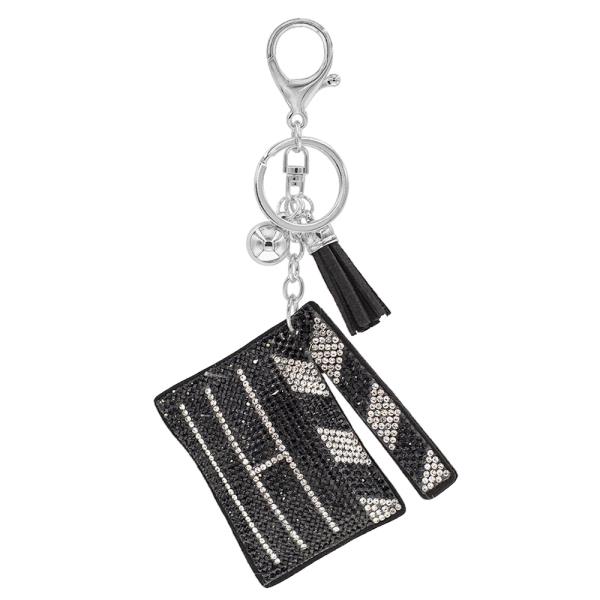 RHINESTONE MOVIE CLAPPER BOARD KEYCHAIN WITH TASSEL