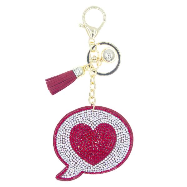 RHINESTONE HEART CHAT BUBBLE KEYCHAIN WITH TASSEL