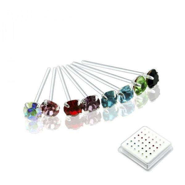 2 MM CZ STONE STERLING SILVER NOSE STUD STRAIGHT TIP (36 PC)