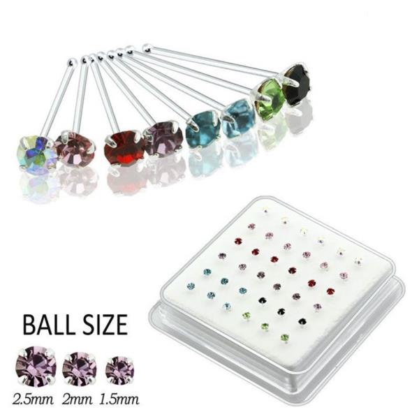 2.0 MM CZ STONE STERLING SILVER NOSE STUD WITH BALL TIP (36 PC)
