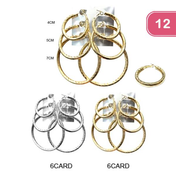 3PAIR TEXTURED HOOP EARRING