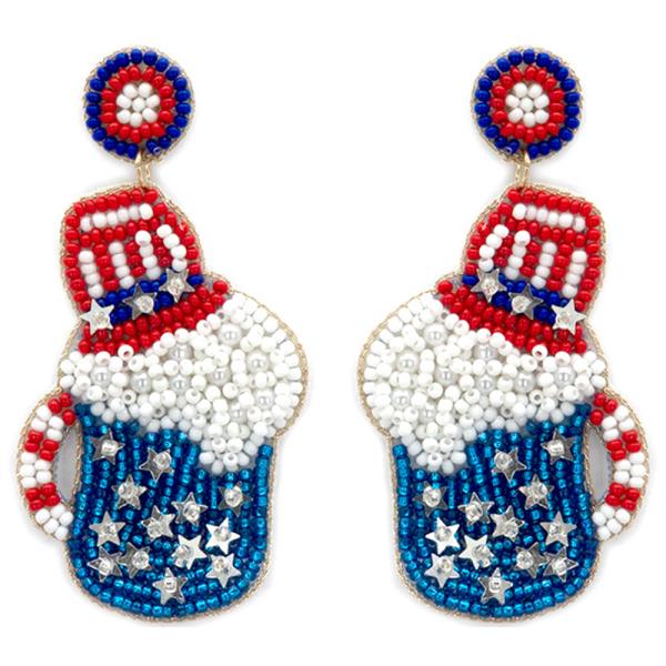 SEED BEAD PARTY  IN THE USA BEER MUG EARRING