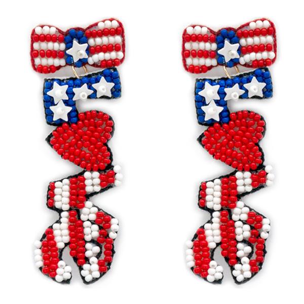 SEED BEAD USA "LOVE" RIBBON EARRING