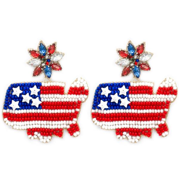 SEED BEAD USA MAP EARRING