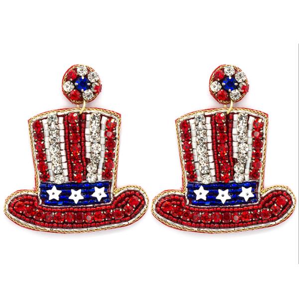 SEED BEAD USA HAT STONE EARRING