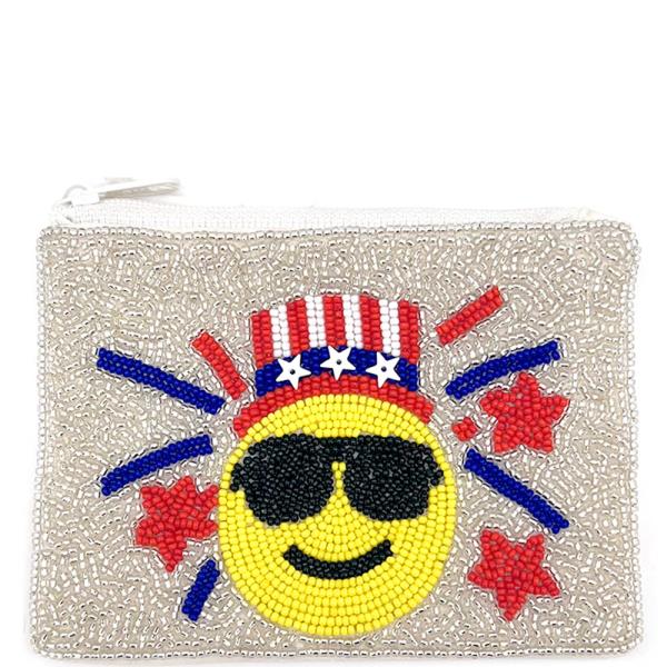 SEED BEAD USA SMILEY FACE COIN BAG