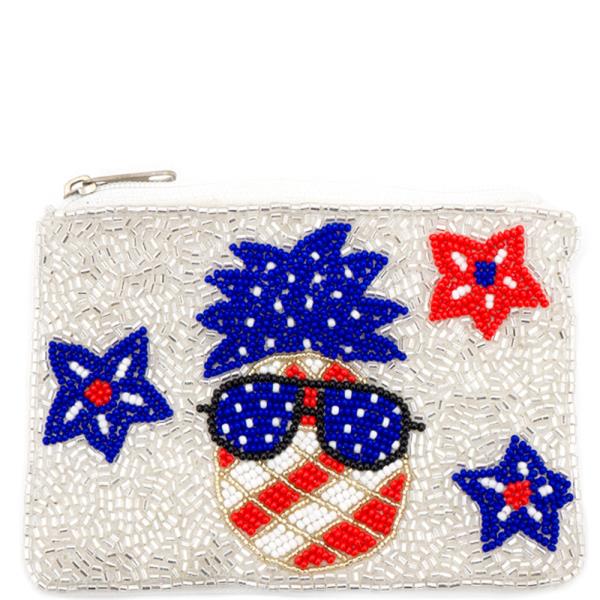 SEED BEAD USA PINEAPPLE SUNGLASSES COIN BAG