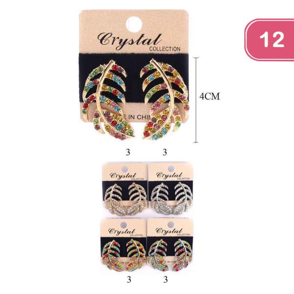 RHINESTONE FEATHER EARRING (12 UNITS )