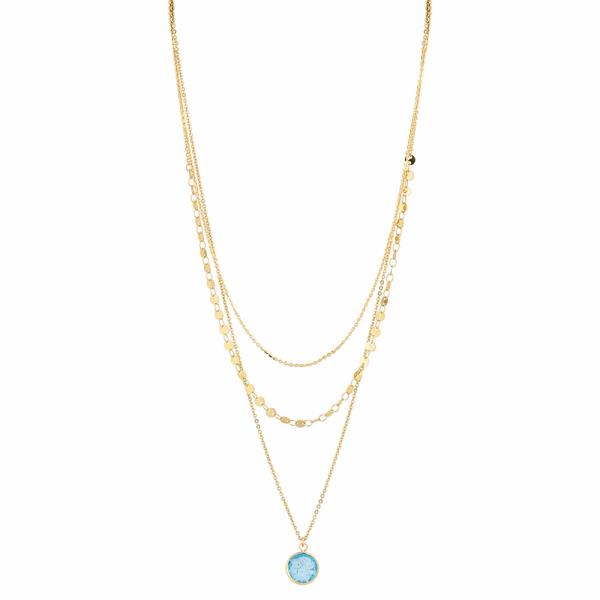 ROUND CRYSTAL CHARM PENDANT LAYERED NECKLACE