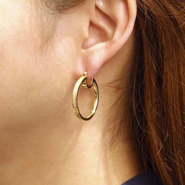 14K GOLD/WHITE GOLD DIPPED PIN CATCH HOOP CZ EARRING