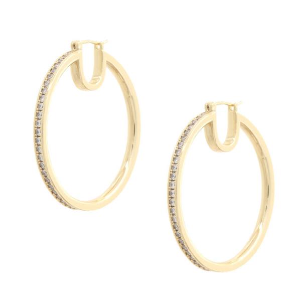 14K GOLD/WHITE GOLD DIPPED PIN CATCH HOOP CZ PAVEL EARRING