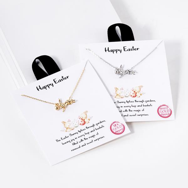 18K GOLD RHODIUM DIPPED HAPPY EASTER RABBIT NECKLACE