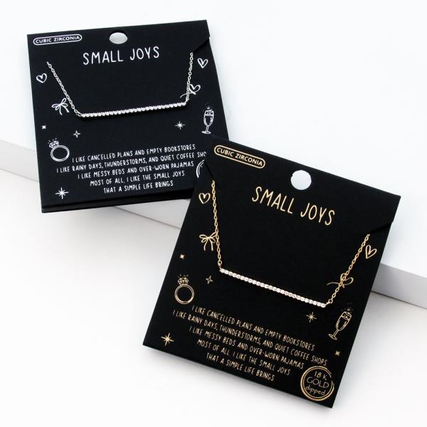 18K GOLD RHODIUM DIPPED SMALL JOYS CZ BAR NECKLACE