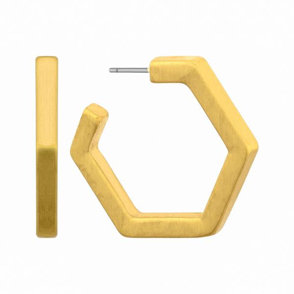 METAL HEXAGON HOOP EARRING