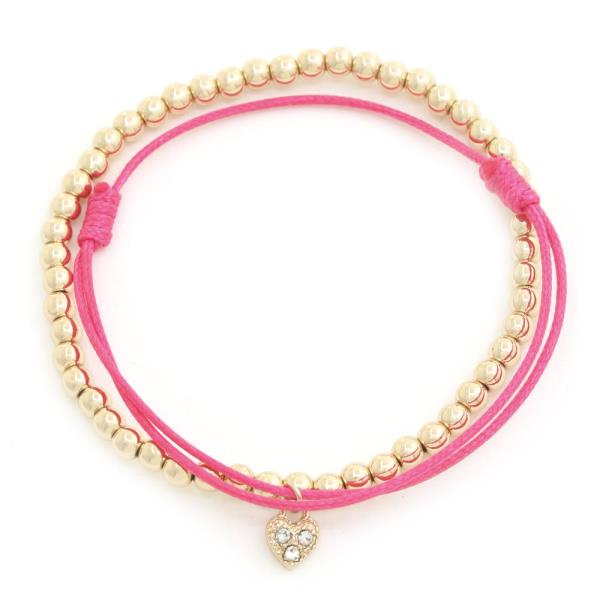 HEART CHARM BALL BEAD CORD BRACELET