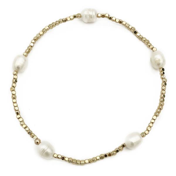 PEARL & METAL BEAD MIX STRETCH BRACELET