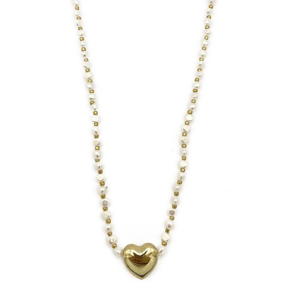 SHORT PEARL W/ BUBBLE HEART NECKLACE
