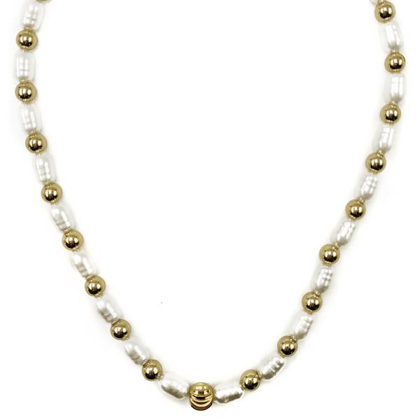METAL BALL & PEARL MIX SHORT NECKLACE