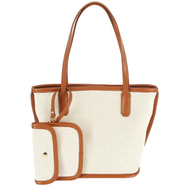 2IN1 TWO TONE TEXTURED TOTE BAG WITH POUCH SET