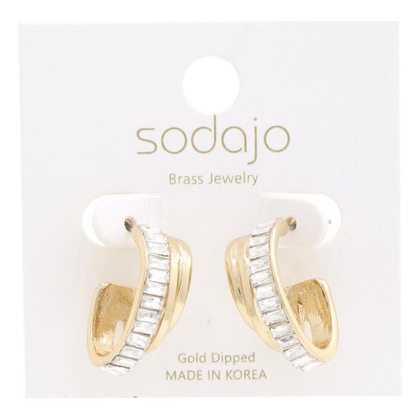 SODAJO RHINESTONE TRIPLE OPEN HOOP GOLD DIPPED EARRING