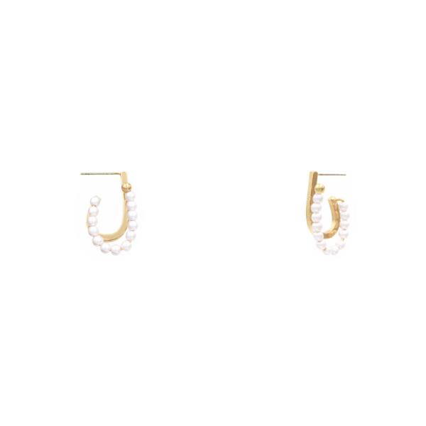 U SHAPE PEARL BEAD METAL EARRING
