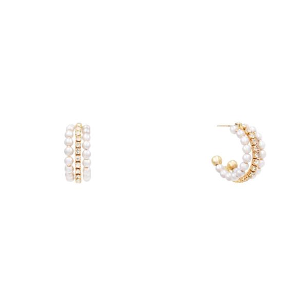 TRIPLE HOOP PEARL RHINESTONE EARRING