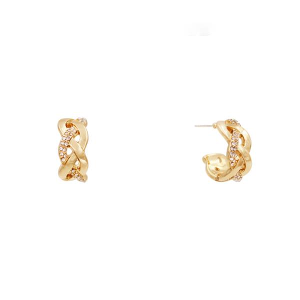 CRISS CROSS METAL RHINESTONE OPEN HOOP EARRING