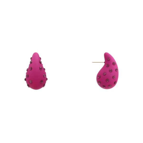 COLOR METAL RHINESTONE TEARDROP DOME EARRING