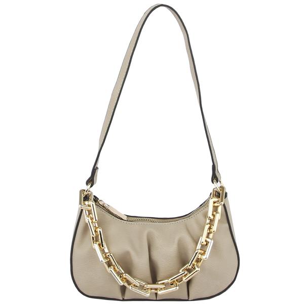 SMOOTH CHAIN LINK ZIPPER SHOULDER BAG