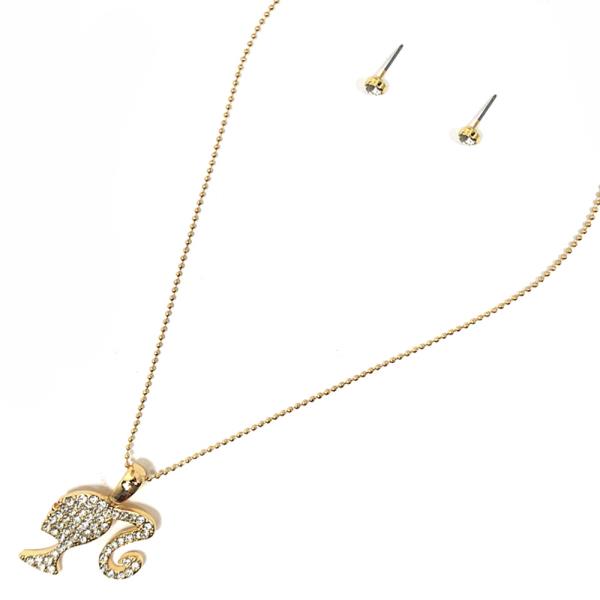 RHINESTONE GIRL PENDANT BALL CHAIN NECKLACE EARRING SET