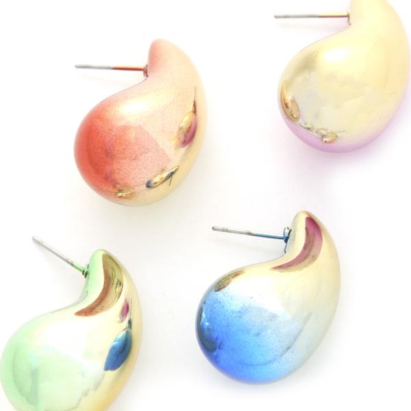 TWO TONE TEARDROP DOME EARRING