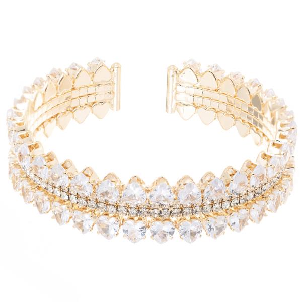 HEART CZ 2 RHINESTONE BRACELET