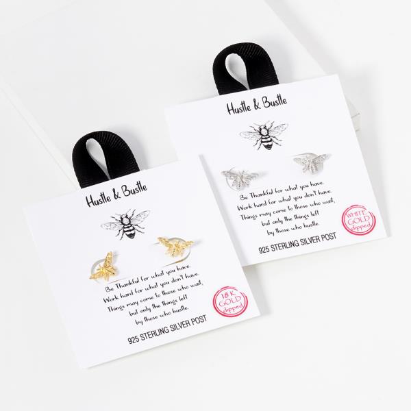 18K GOLD RHODIUM DIPPED HUSTLE & BUSTLE BEE EARRING