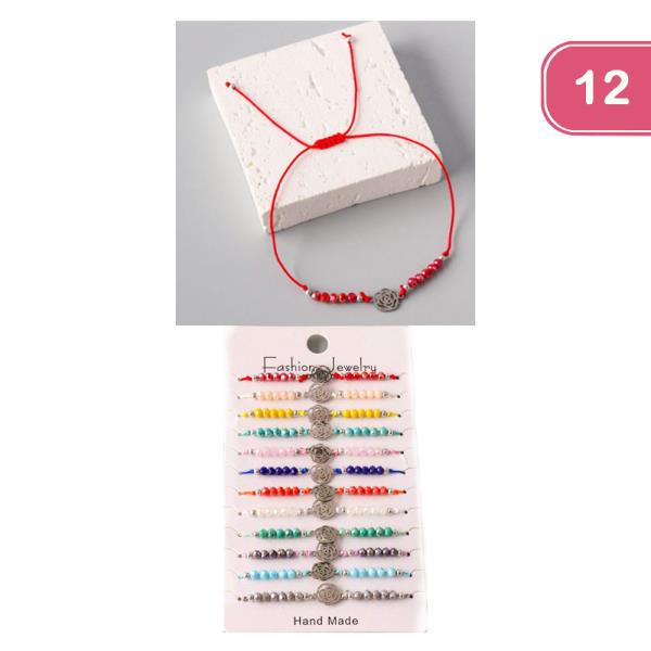 ROSE BEADED STRING BRACELET ( 12 UNITS)