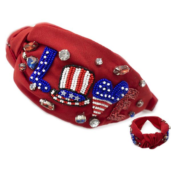 SEED BEAD PATRIOTIC LOVE HEADBAND