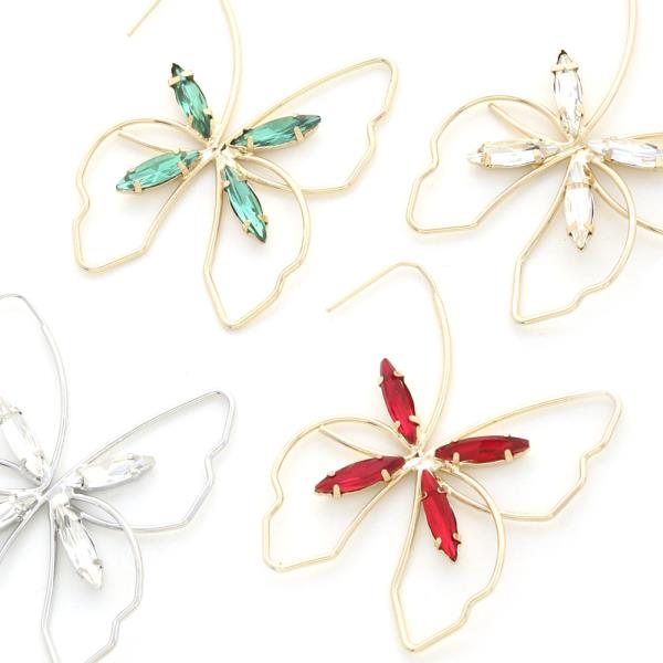 BUTTERFLY SHAPE METAL RHINESTONE EARRING