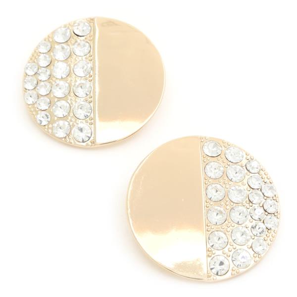 HALF METAL HALF RHINESTONE ROUND METAL EARRING