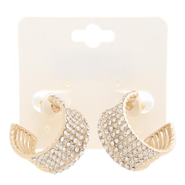WIDE RHINESTONE METAL HOOP EARRING