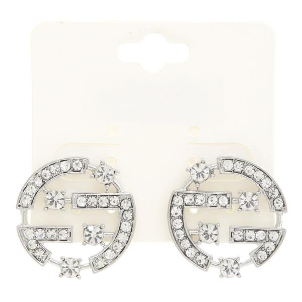 ROUND RHINESTONE METAL EARRING