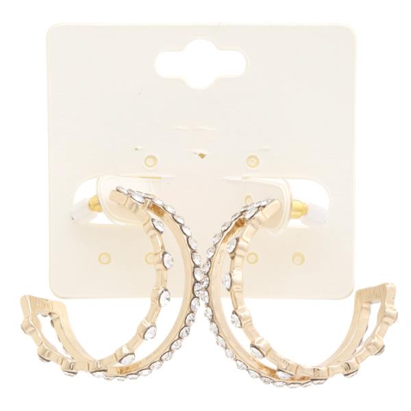 DOUBLE HOOP RHINESTONE METAL EARRING